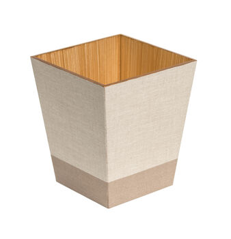 Wooden Waste Paper Bin Hessian Taupe, 2 of 5