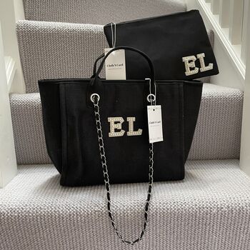 Personalised Black Large Chain Initial Tote Bag, 3 of 9