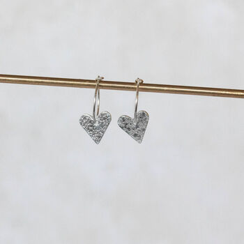 Sterling Silver Textured Heart Charm Hoops, 5 of 10