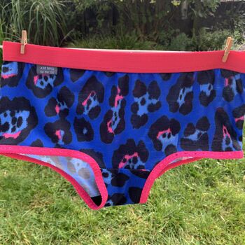 Ladies Boxer Shorts Blue Leopard Print, 6 of 6