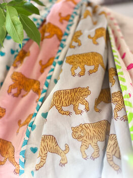 Handmade Block Print Dohar Blanket | Baby Blue Tiger, 7 of 7