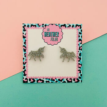 Unicorn Glitter Stud Earrings *More Colours Available*, 2 of 4