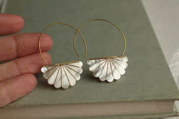 Art Deco Mother Of Pearl Bridal Hoop Earrings, 6 of 8