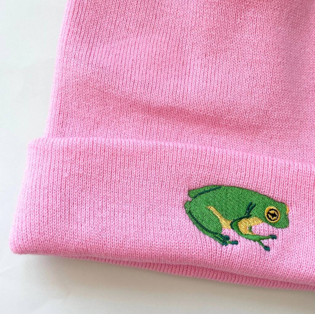 Frog Embroidered Beanie Hat, 1 of 3