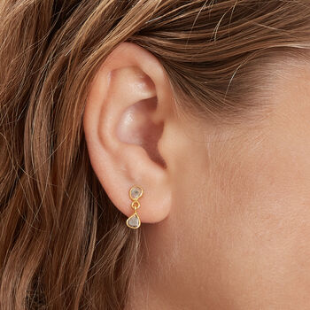 Diamond Slice Gold Plated Silver Stud Drop Earrings, 3 of 5