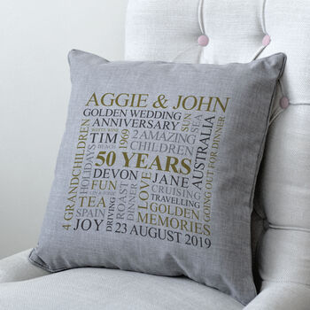 Personalised Golden Anniversary Word Art Cushion, 2 of 5