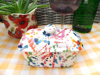 Lidded Butterdish In Paint Splashes Design, 6 of 6