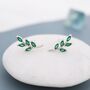 Emerald Green Leaf Stud Earrings In Sterling Silver, thumbnail 2 of 12