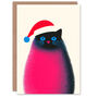 Pet Wearing Santa Hat Cat Lover Xmas Christmas Card, thumbnail 1 of 4