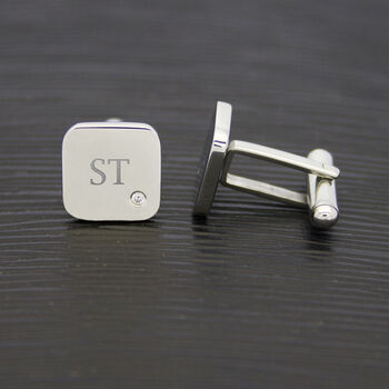 Personalised Men's Square Cufflink With Crystal, 6 of 7