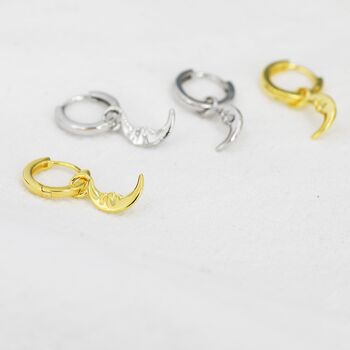Sterling Silver Moon Face Hoop Earrings, 3 of 12