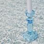 Pair Of Blue Glass, Lace Edge Candlesticks, thumbnail 1 of 9