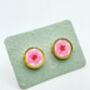 Ear Studs With Pink Flowers In White Lacquer, thumbnail 6 of 10