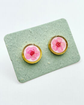 Ear Studs With Pink Flowers In White Lacquer, 6 of 10