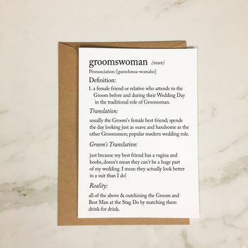 Funny Groomswoman/Female Groomsman Definitions A5 Card, 3 of 9