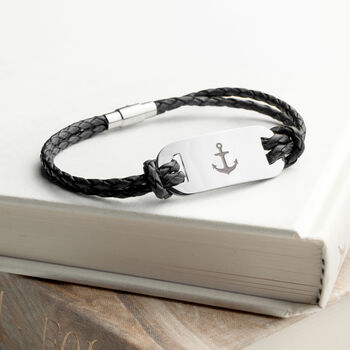 Personalised Men's Anchor Statement Leather Bracelet, 6 of 11