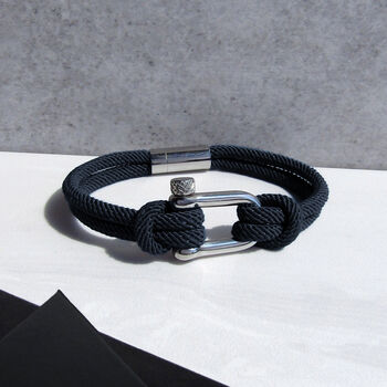 Personalised Men's Shackle And Navy Rope Bracelet, 2 of 6