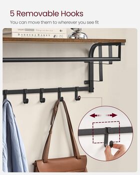 Wall Mounted Coat Rack With Shelf And Five Hooks, 9 of 12