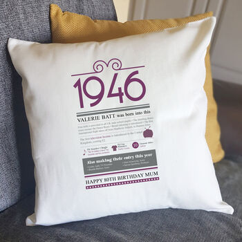 Personalised 80th Birthday Gift 1946 Cushion, 6 of 12