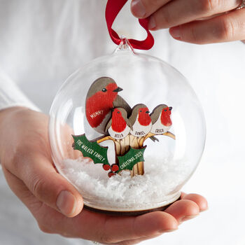 Personalised Three D Wooden Robin Family Bauble, 2 of 5