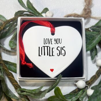 Love You Sister Heart Hanging Christmas Ornament, 6 of 6
