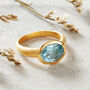 Blue Topaz Matte Gold Plated Silver Stacking Ring, thumbnail 3 of 9