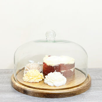 Glass Cake Dome With Wood Cake Stand Country Home, 3 of 7