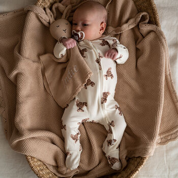 Personalised Organic Bear Zip Sleepsuit, 2 of 2