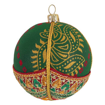 Bespoke Desi Spirit Upcycled Saree Christmas Bauble, 2 of 5