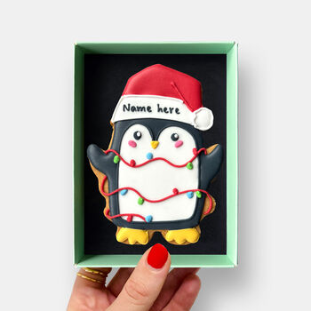 Personalised Christmas Penguin Letterbox Iced Cookie, 2 of 11