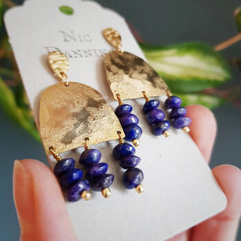 'Titans Olympus' Lapis Lazuli And Brass Earrings, 2 of 4