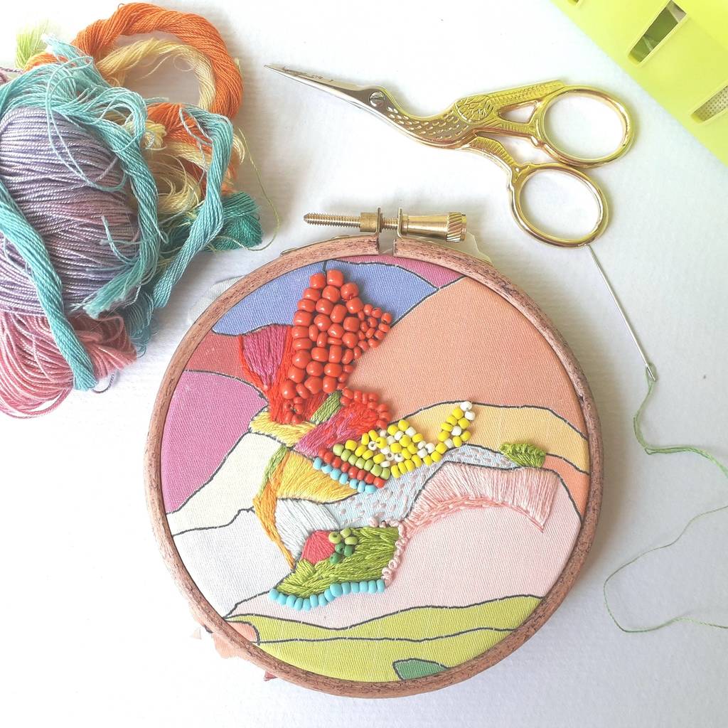 Hand Embroidered And Bead Wall Art By The Accidental Stitcher