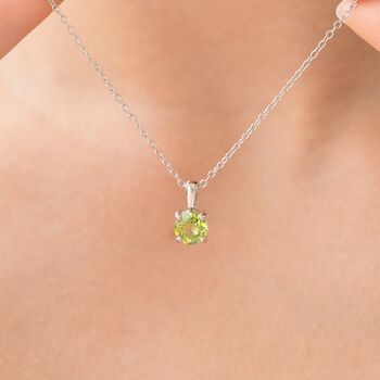 Peridot Solitaire Pendant Necklace In Sterling Silver And Gold, 7 of 10