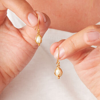 Pearl Gold Caged 18 K Gold And Silver Drop Earrings, 6 of 9