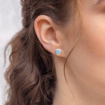 Handmade Blue Opal Silver Stud Earrings, 2 of 8