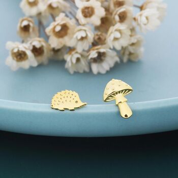 Mismatched Hedgehog And Mushroom Stud Earrings In Sterling Silver, 3 of 9