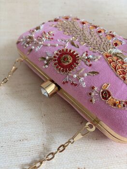 Peacock Rectangular Pink Clutch Bag, 12 of 12