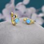 Sterling Silver Blue Opal Huggie Hoop Earrings, thumbnail 3 of 11