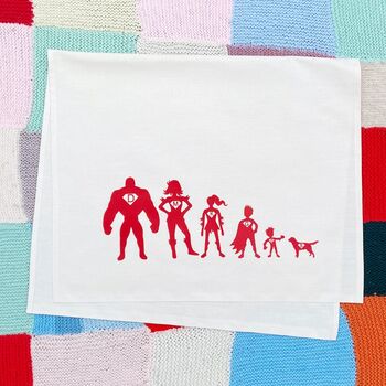 Personalised Tea Towel Superhero Family, 2 of 9