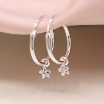 Sterling Silver Star Charm Hoop Sleeper Earrings, 3 of 7