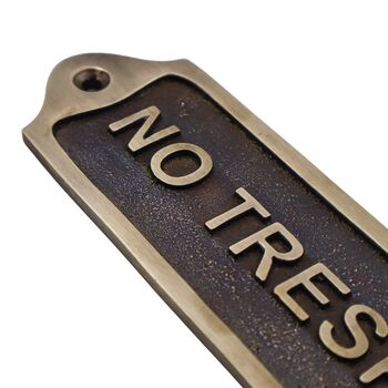 No Trespassing Brass Door Sign Plaque, 5 of 12
