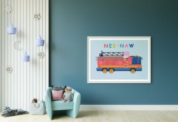 Personalised Kids Colourful Fire Engine Print, 5 of 6