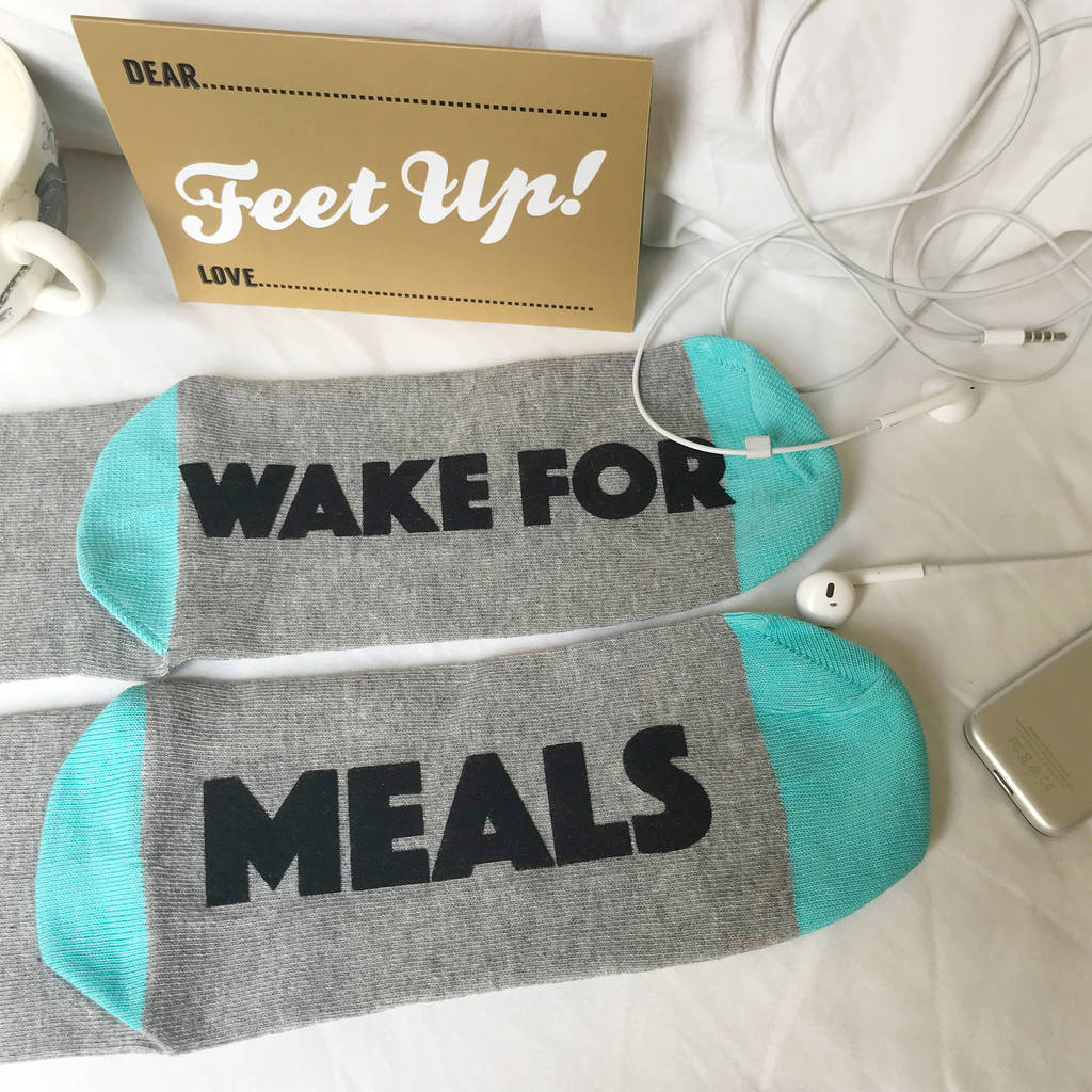 Funny Socks For Students Please Wake For Meals