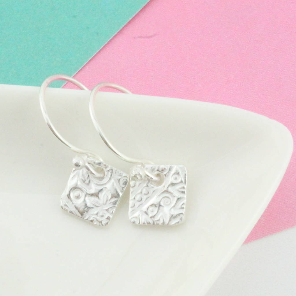 sterling silver small square earrings by lucy kemp silver jewellery