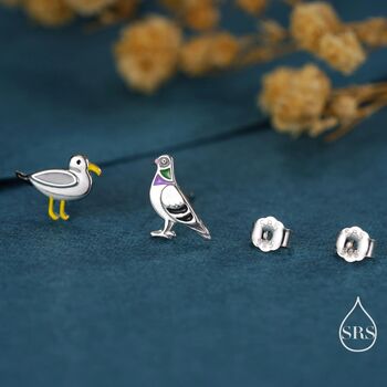 Mismatched Seagull And Pigeon Stud Earrings In Sterling Silver, 6 of 12