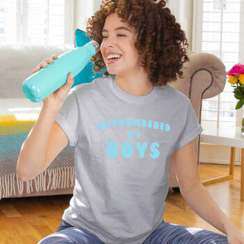 'Outnumbered By Boys' Womens Mum Tshirt Top, 3 of 12