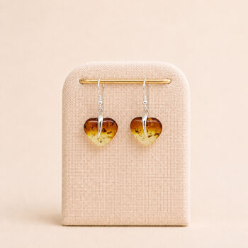 Sterling Silver Baltic Amber Ombre Heart Drop Earrings, 4 of 6