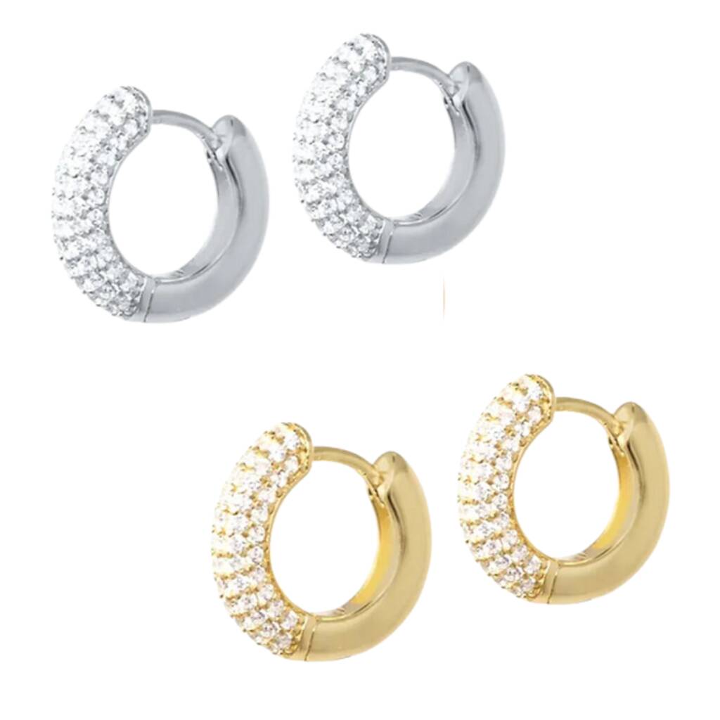 Sterling Silver Chunky Pave Huggie Earring, 1 of 8