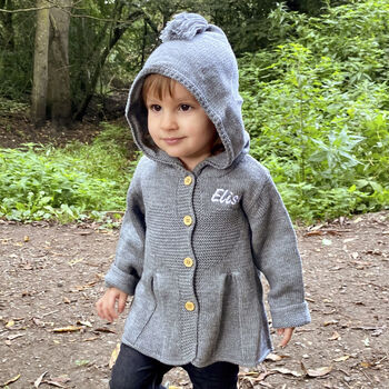 Personalised Grey Knitted Flare Hooded Cardigan, 2 of 11