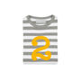 Grey Marl + White Striped Number/Age T Shirt Mustard, thumbnail 3 of 6
